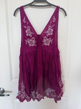 Free People Fuchsia Embroidered Mini Dress